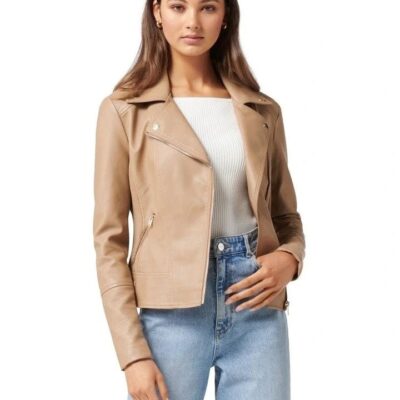 Amy Beige Slim Fit Brown Womens Leather Motorcycle Jacket