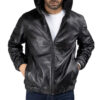 Black Mens Leather Jacket With Hood