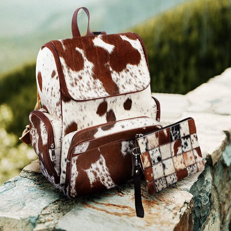 White & Brown Cowhide Backpack