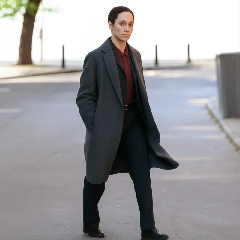 Emmy Rossum NYC 2025 Grey Long Coat