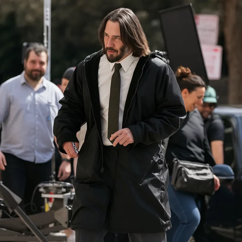 Gabriel Good Fortune 2025 Keanu Reeves Black Coat
