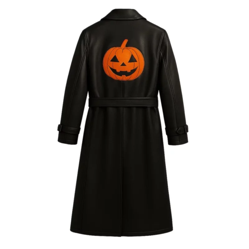 Halloween Jack-oâ€™-lantern Pumpkin Leather Trench Coat