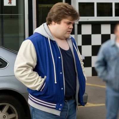 Jeremy Ray Taylor This Too Shall Pass White & Blue Varsity Jacket
