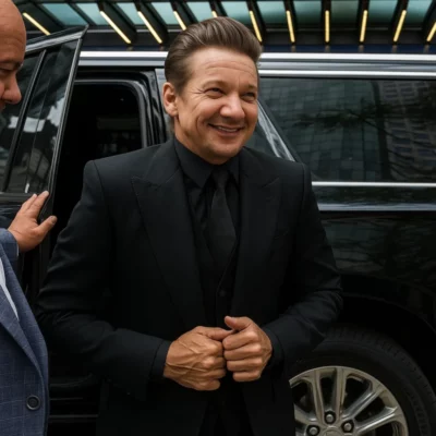 Jeremy Renner Wake Up Dead Man Premiere Suit