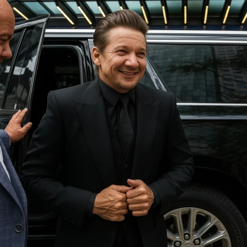 Jeremy Renner Wake Up Dead Man Premiere Suit