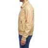 Menâ€™s Beige Bomber Leather Shirt Jacket - Side View
