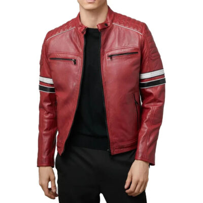 Madrid Mens Quilted Red Leather Racing Jacket