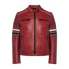 Madrid Mens Quilted Red Leather Racing Jacket with Stripes