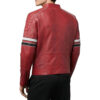 Madrid Mens Quilted Red Leather Jacket with Stripes