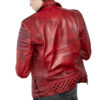 Red Real Leather Biker Jacket Men's with Quilted Details - Back View