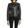 Slim Fit Biker Distressed Black Leather Jacket Women