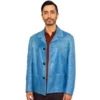 Tom Relay 2025 Riz Ahmed Blue Leather Jacket