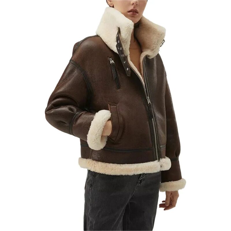 Womenâ€™s Chocolate Brown B3 Sheepskin Aviator Jacket (5)