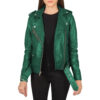 Women's Real Emerald Green Leather Jacket - Front View