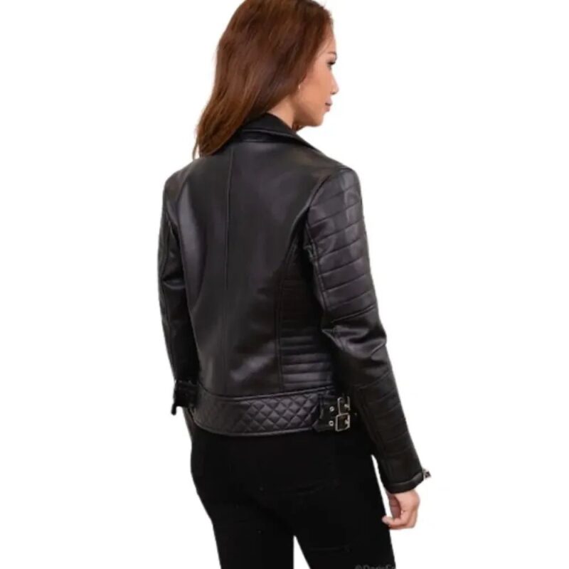 Womenâ€™s Motorcycle Black Quilted Spears Leather Biker Jacket
