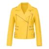 Womens Yelow Leather Biker Jacket