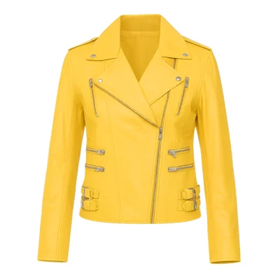 Womens Yelow Leather Biker Jacket