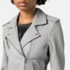 Ashley Biker Grey Leather JacketÂ For Women's