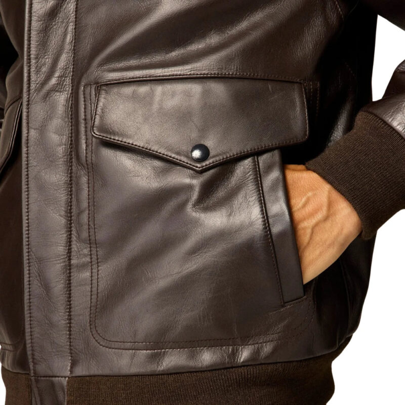 Men's Aviator A2 Vintage Brown Leather Bomber Jacket - Close up