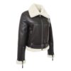 Womens B3 Belted Black Leather Shearling Jacket Aviator