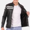 Black Cafe Racer White Striped Jacket Mens