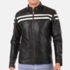 Black Cafe Racer White Striped Jacket Mens