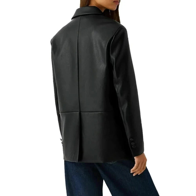 Two Button Black Leather Blazer Womens