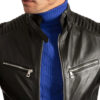 Mens Signature Black Leather Cafe Racer Jacket
