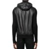 Black Leather Vest With Hood For Mens