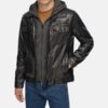 Black Hooded Leather Jacket Mens
