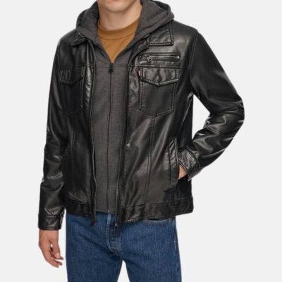 Black Hooded Leather Jacket Mens