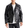 Polo Collar Black Men Biker Leather Jacket