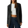 Two Button Black Leather Blazer Womens