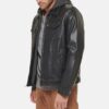 Black Hooded Leather Jacket For Mens