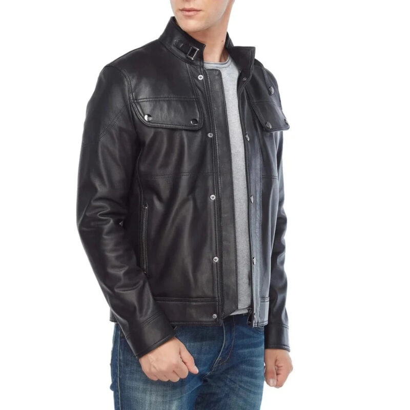 Real Lambskin Regular Fit Black Leather Jacket for Men