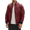 Bomber Red Leather Jacket Mens