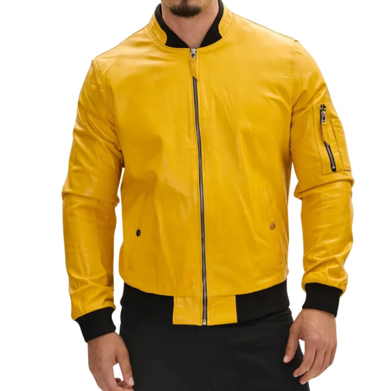 Mens Real Lambskin Leather Bomber Jacket