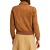 Womens Camel Lauren Brown Suede Bomber Jacket