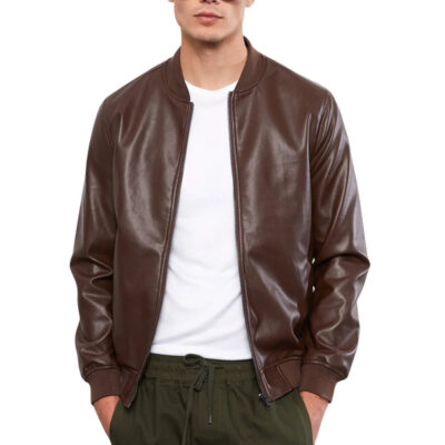 Mens Real Chocolate Brown Leather Bomber Jacket