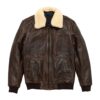 Maverick Vintage Brown Leather Bomber Jacket with Detachable Sherpa Collar