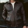 Maverick Vintage Brown Leather Bomber Jacket with Detachable Sherpa Collar
