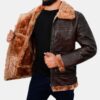 Brown Leather Shearling Jacket For Menâ€™s