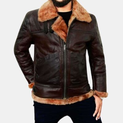 Brown Leather Shearling Jacket For Menâ€™s
