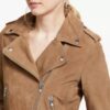 Women Brown Moto Suede Jacket