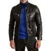 Mens Signature Black Leather Cafe Racer Motorcycle Jacket