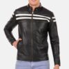 Black Cafe Racer White Striped Jacket Mens
