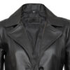Close Up of Real Lambskin Notch Lapel Ladies Black Leather Blazer