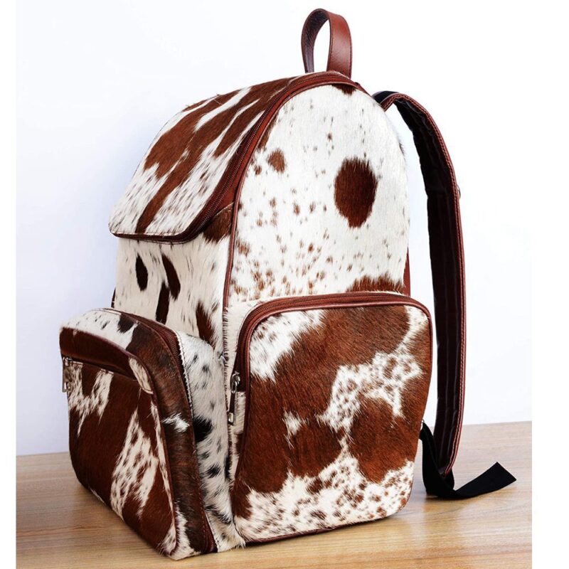 Leather White & Brown Cowhide Backpack