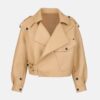 Womens Cropped Motorcycle Beige Leather Jacket