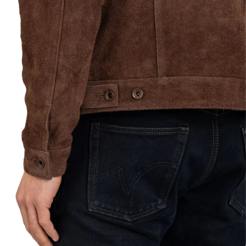 James  Men's Shirt Collar Brown Suede Leather Trucker Jacket